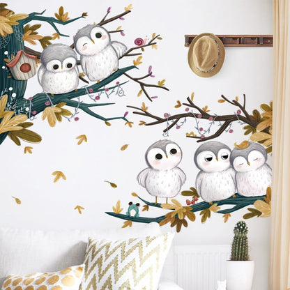 Cute Little Owls Wall Stickers, Cartoon Animal Wall Decals Removable Vinyl Peel and Stick for Kids Baby Living Room