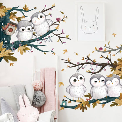 Cute Little Owls Wall Stickers, Cartoon Animal Wall Decals Removable Vinyl Peel and Stick for Kids Baby Living Room
