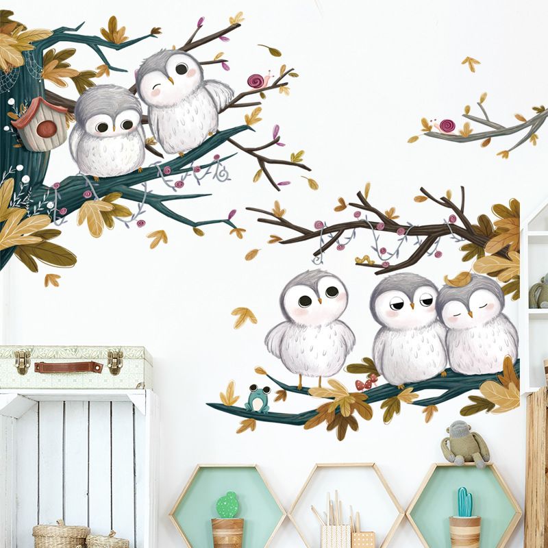 Cute Little Owls Wall Stickers, Cartoon Animal Wall Decals Removable Vinyl Peel and Stick for Kids Baby Living Room