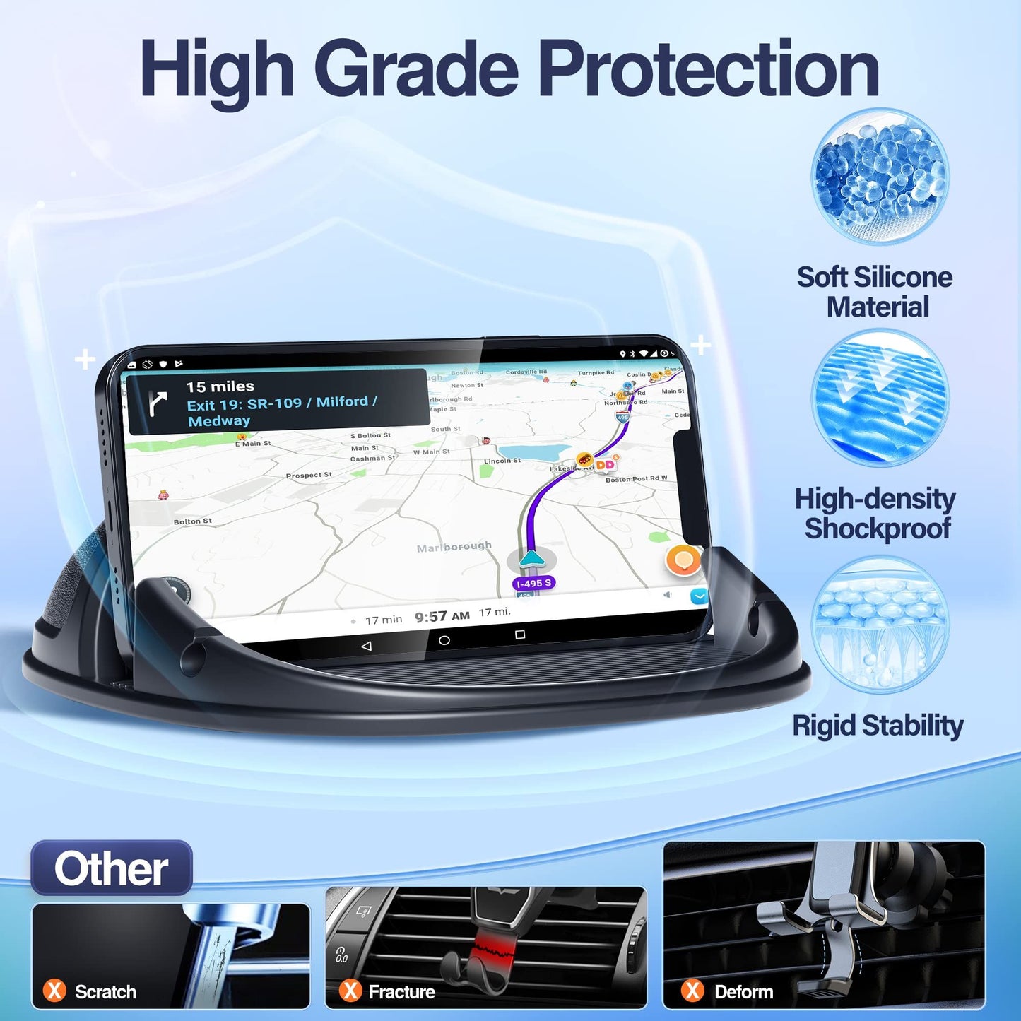 Car Phone Holder, Car Phone Mount Silicone Car Pad Mat for Various Dashboards, Slip Free Desk Phone Stand Compatible