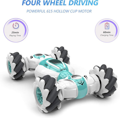 Stunt Car, 2.4GHz 4WD Remote Control Car, Watch Gesture Sensor Car, Deformable All-Terrain Off Road Car with 360° Flips (Green)