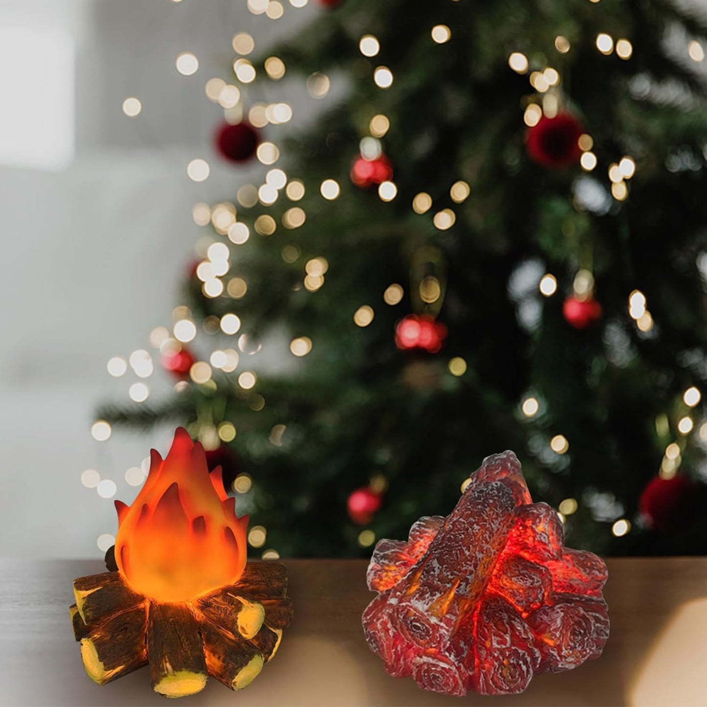 Fake Campfire,3D Faux Fireplace Logs Realistic Battery Powered Flameless Fake Fire Flame for Halloween Christmas Camping Party