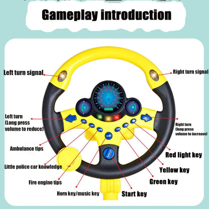 Steering Wheel Driving Toy, Simulated Steering Wheel for Kids, Electric Car Steering Wheel Toys, Copilots Simulated Toy (Yellow)
