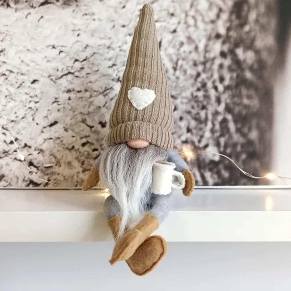 2 Pcs Plush Bar Decor, Handmade Swedish Farmhouse Scandinavian Figurine for Home Kitchen Coffee Station Table Shelf (Brown)