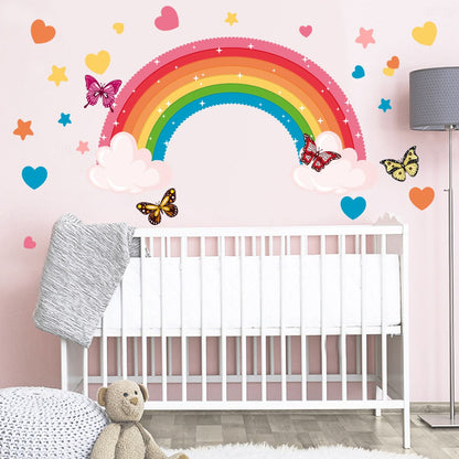 Rainbow Wall Sticker Colorful Butterfly Rabbit Elephant Animal Rainbow Cloud Sticker DIY Children's Bedroom Baby Room Guest