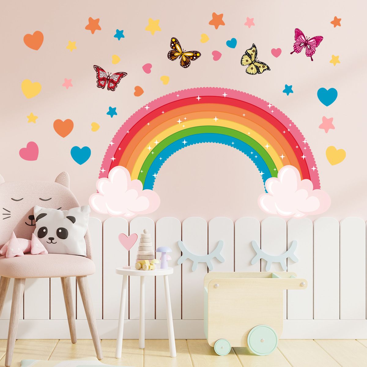 Rainbow Wall Sticker Colorful Butterfly Rabbit Elephant Animal Rainbow Cloud Sticker DIY Children's Bedroom Baby Room Guest