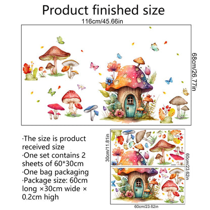 Fairytale Butterfly Mushroom Wall Stickers Girls Bedroom Living Room Kitchen Wall Door Decor （1 pcs）