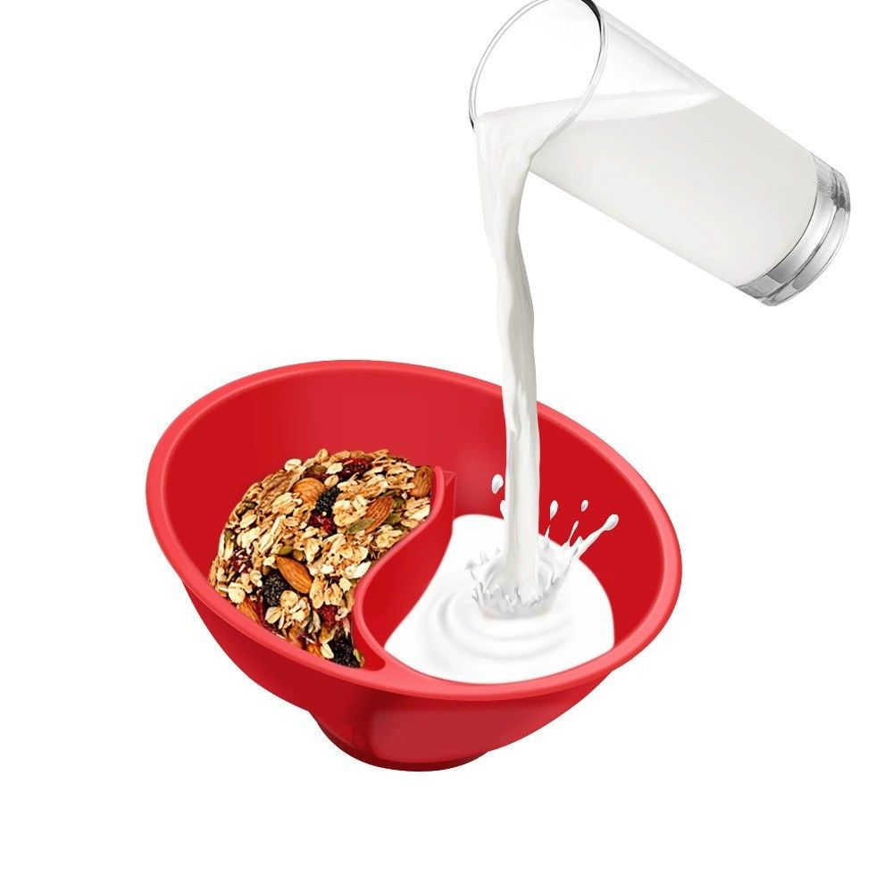 Anti-Soggy Cereal Bowl, Never Soggy Cereal Bowlm, Reusable Snack and Dip Bowls, BPA-Free Divided Bowls for Kids and Adults (red)