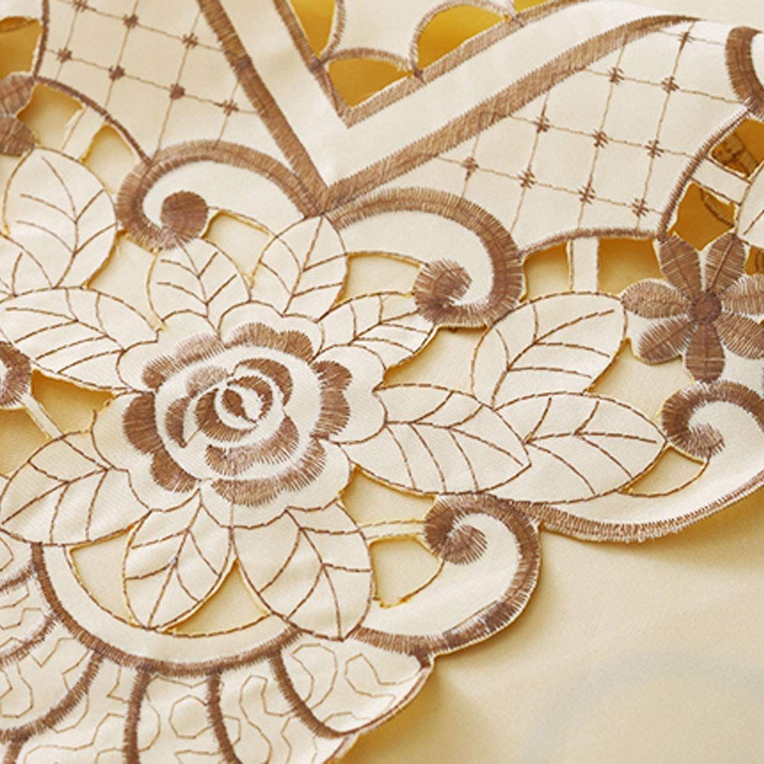 15" X 69" Vintage Flower Embroidered Table Runner, Classic Polyester Lace Cream Floral Dresser Scarves Party Dining Coffee Table