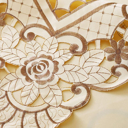 15" X 69" Vintage Flower Embroidered Table Runner, Classic Polyester Lace Cream Floral Dresser Scarves Party Dining Coffee Table
