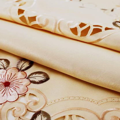 15" X 58" Classic Table Runner, Flower Embroidery Vintage Lace Cream Beige Polyester Fabric Dresser Scarves