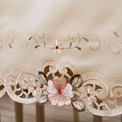 15" X 58" Classic Table Runner, Flower Embroidery Vintage Lace Cream Beige Polyester Fabric Dresser Scarves