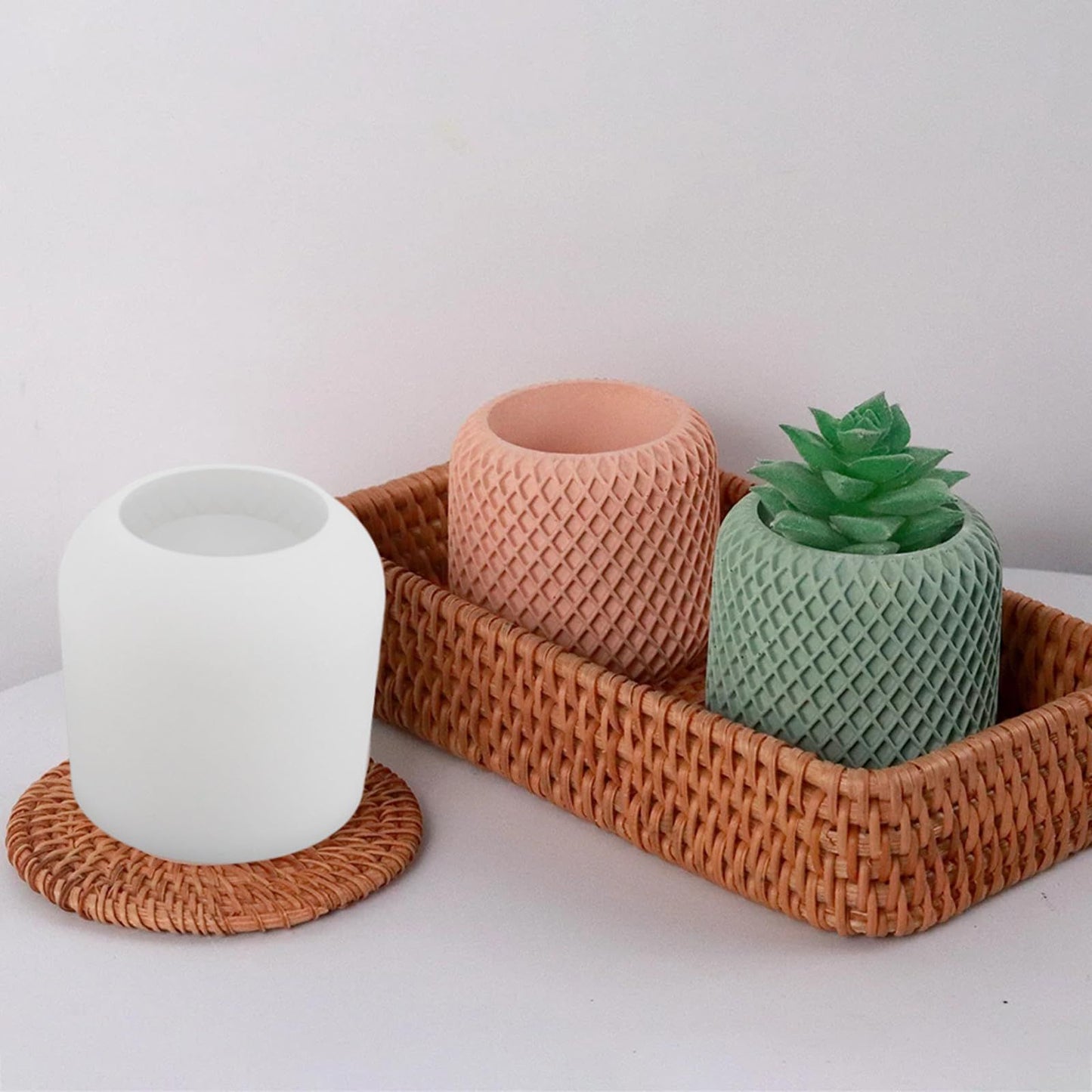 Mesh Round Plaster Flower Pot Candle Jar Silicone Mold Succulent Planter Vase Concrete Mold Storage Box Pen Cement Clay Mould