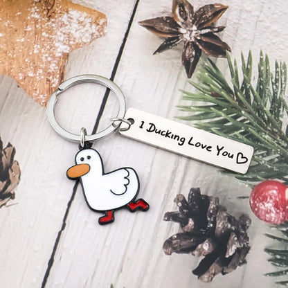 Duck Keychain for Couples Cute Keyring for Duck Lovers Funny Keychin for Car Backpack Gifts for Her Him Birthday