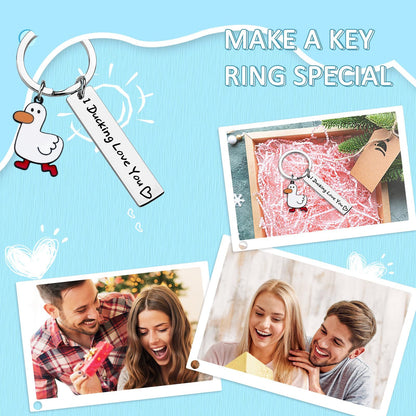 Duck Keychain for Couples Cute Keyring for Duck Lovers Funny Keychin for Car Backpack Gifts for Her Him Birthday