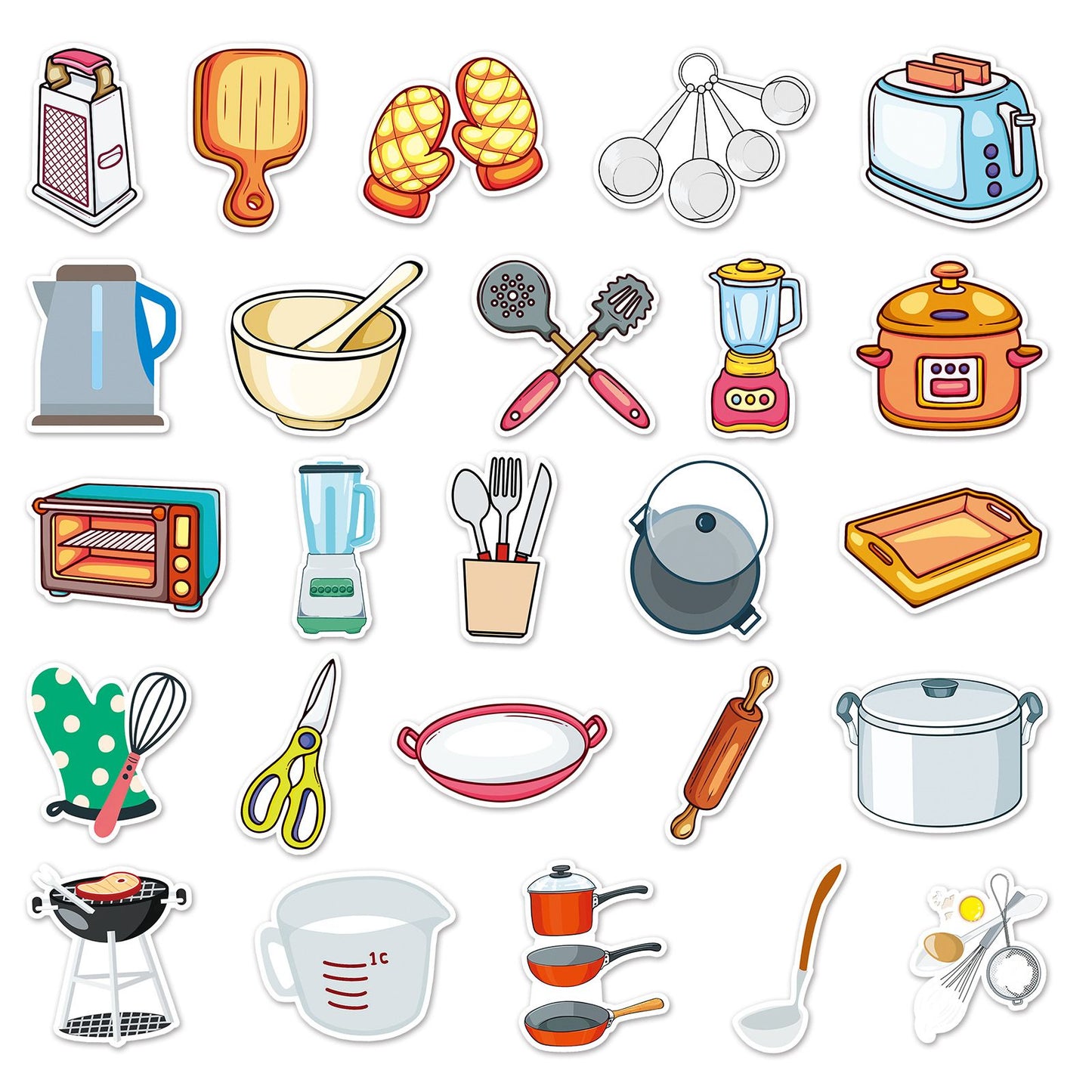 Kitchen Supplies Stickers - 50 Pcs Cartoon Waterproof Decals DIY for Party Supplies PVC Decoration for Laptop Guitar Gift to Teens
