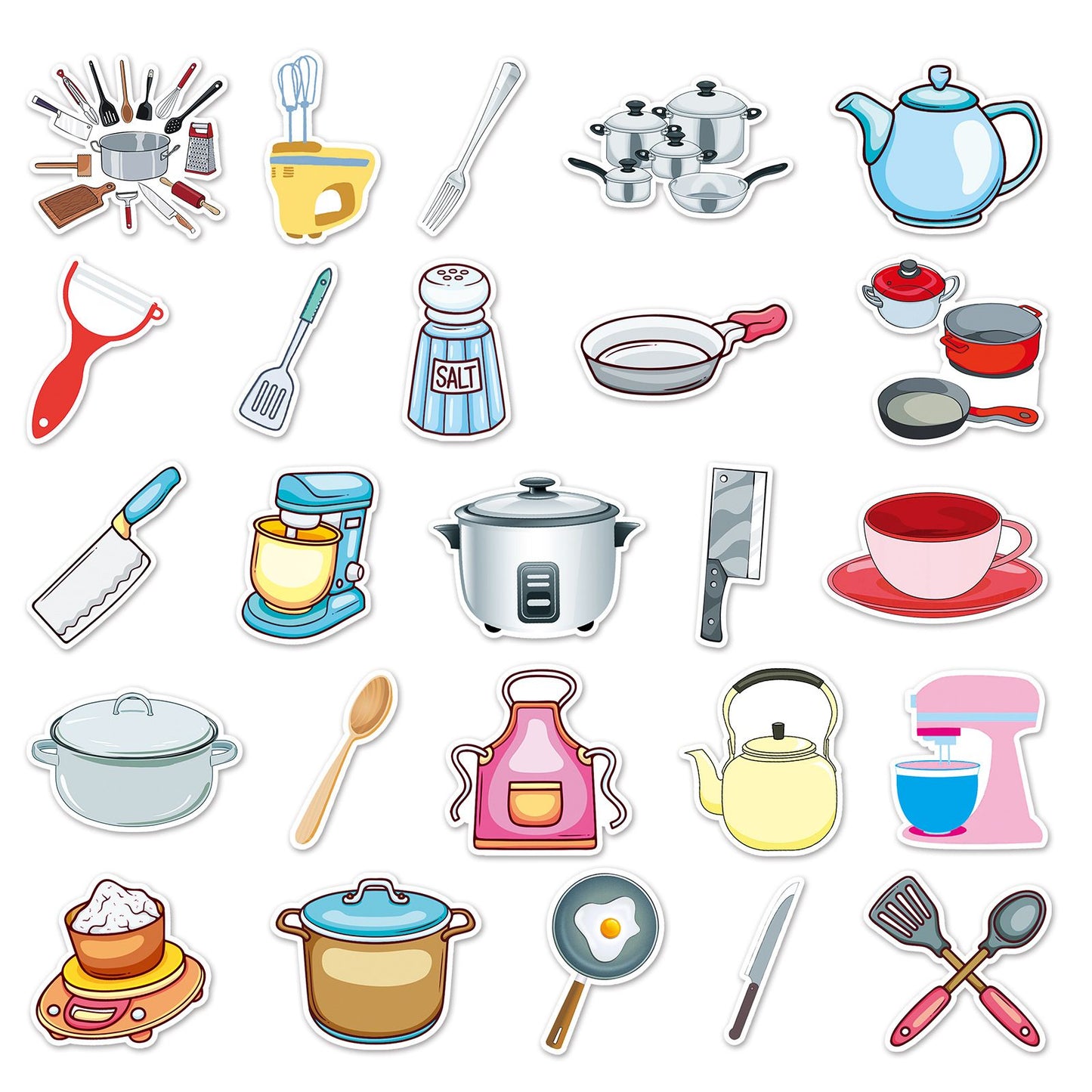 Kitchen Supplies Stickers - 50 Pcs Cartoon Waterproof Decals DIY for Party Supplies PVC Decoration for Laptop Guitar Gift to Teens