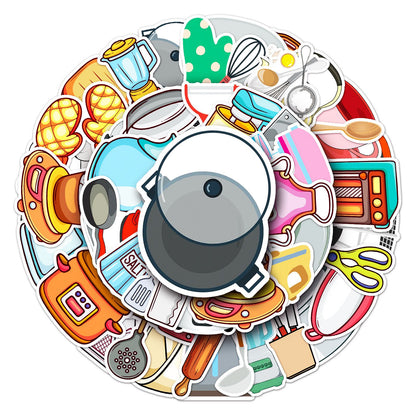 Kitchen Supplies Stickers - 50 Pcs Cartoon Waterproof Decals DIY for Party Supplies PVC Decoration for Laptop Guitar Gift to Teens
