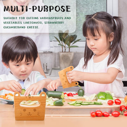 Wooden Kids Knife for Cooking and Cutting Fruits, Veggies &Cake, Cute Cat Shape Kids Kitchen Tools for Little Hands in The Kitchen