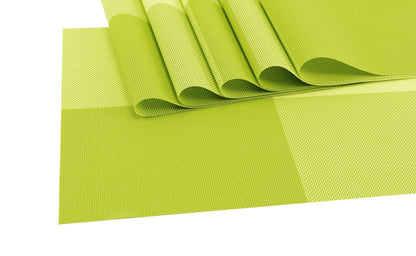 Deluxe PVC Woven Vinyl Non-Slip Heat-Resistant Grid Green Placemats Kitchen Dining Party Environmental Table Mats Place (Green, 6)