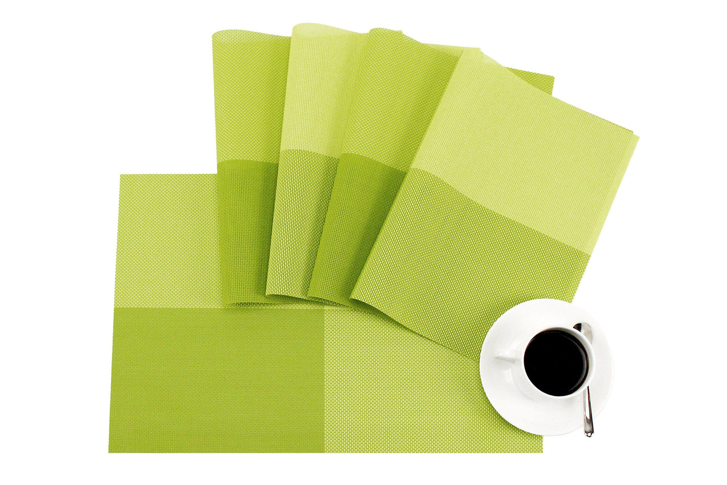 Deluxe PVC Woven Vinyl Non-Slip Heat-Resistant Grid Green Placemats Kitchen Dining Party Environmental Table Mats Place (Green, 6)