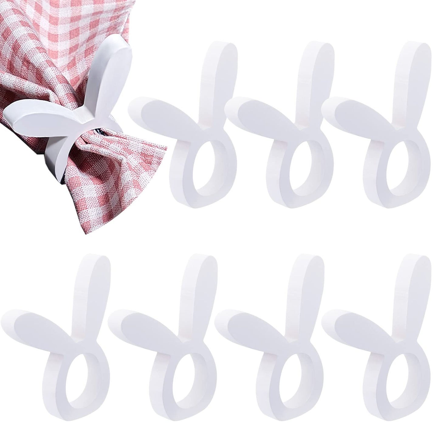 8 Pieces Wooden Easter Bunny Rabbit Napkin Rings Wooden Dinner Easter Napkins Ring Table Dinner for Party (White,Rabbit)
