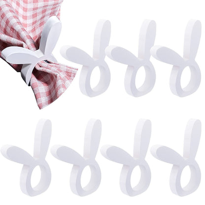 8 Pieces Wooden Easter Bunny Rabbit Napkin Rings Wooden Dinner Easter Napkins Ring Table Dinner for Party (White,Rabbit)