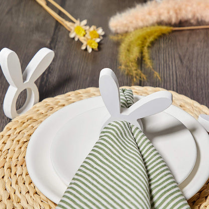 8 Pieces Wooden Easter Bunny Rabbit Napkin Rings Wooden Dinner Easter Napkins Ring Table Dinner for Party (White,Rabbit)