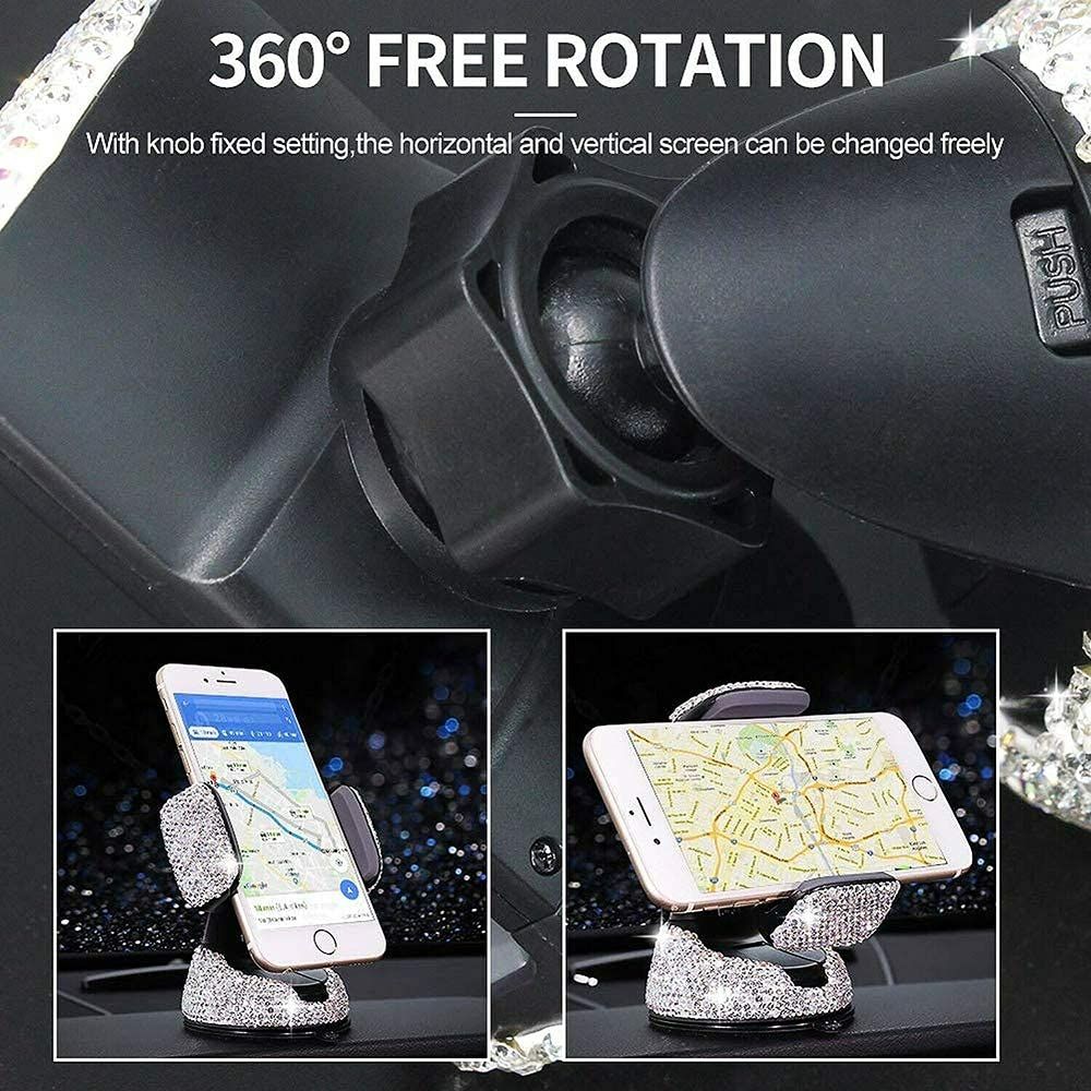Cell Phone Holder, 360°Adjustable Phone Mount with One More Air Vent Base, Crystal Car Interior Decoration