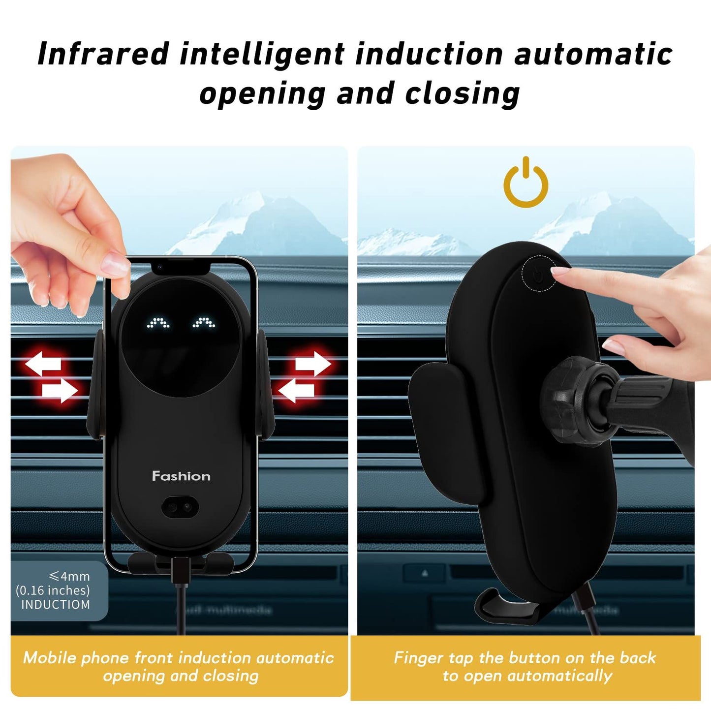 Wireless Car Charger Mount Fast Charger, Wireless Car Charger Air Vent, Automatic Clamping Phone Holder