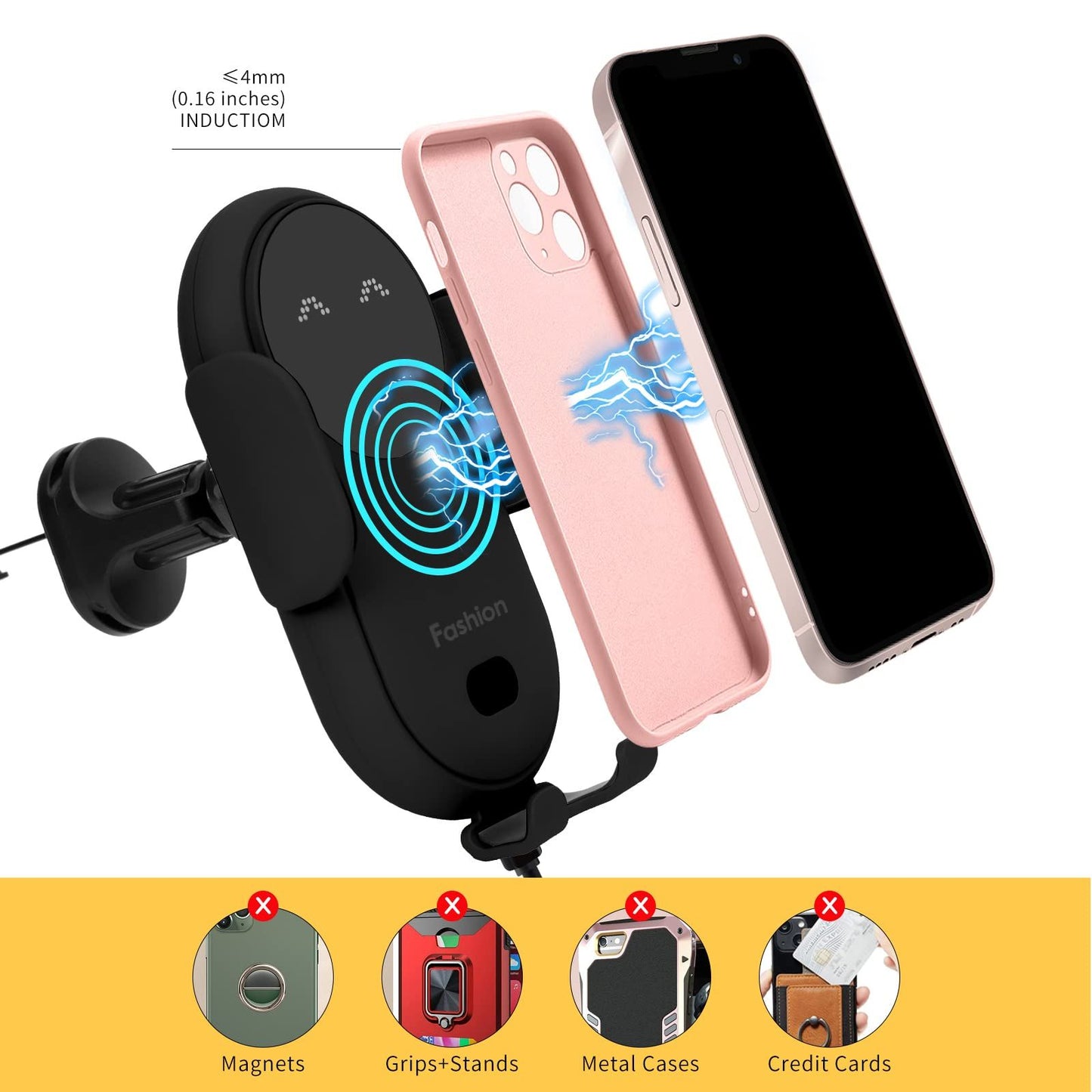 Wireless Car Charger Mount Fast Charger, Wireless Car Charger Air Vent, Automatic Clamping Phone Holder