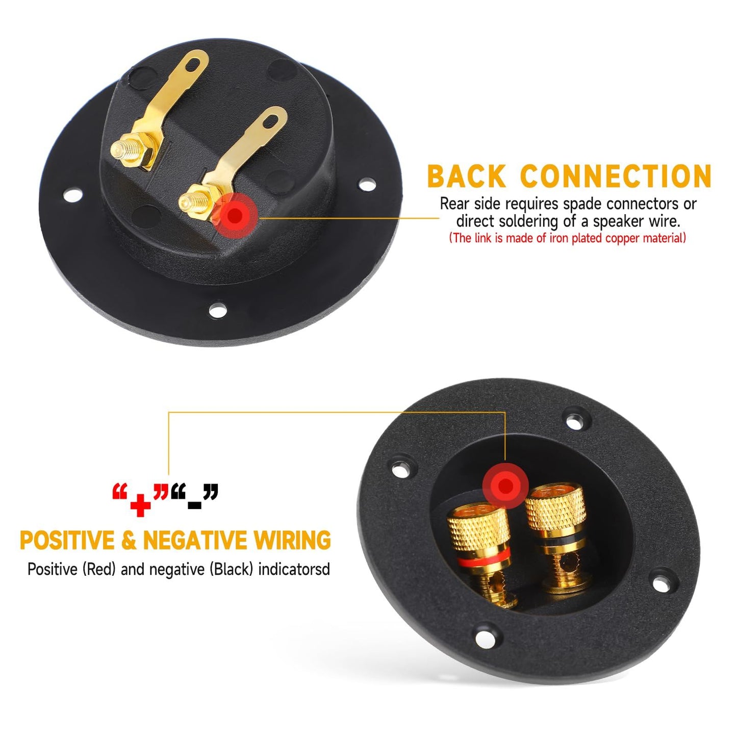 2PCS Round 2-Way Speaker Box Terminal Cup Binding Post, Power Speaker Screw-in Terminal Plates, Subwoofer Box Terminal