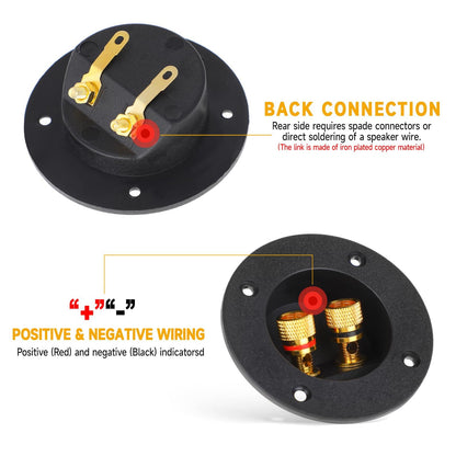 2PCS Round 2-Way Speaker Box Terminal Cup Binding Post, Power Speaker Screw-in Terminal Plates, Subwoofer Box Terminal