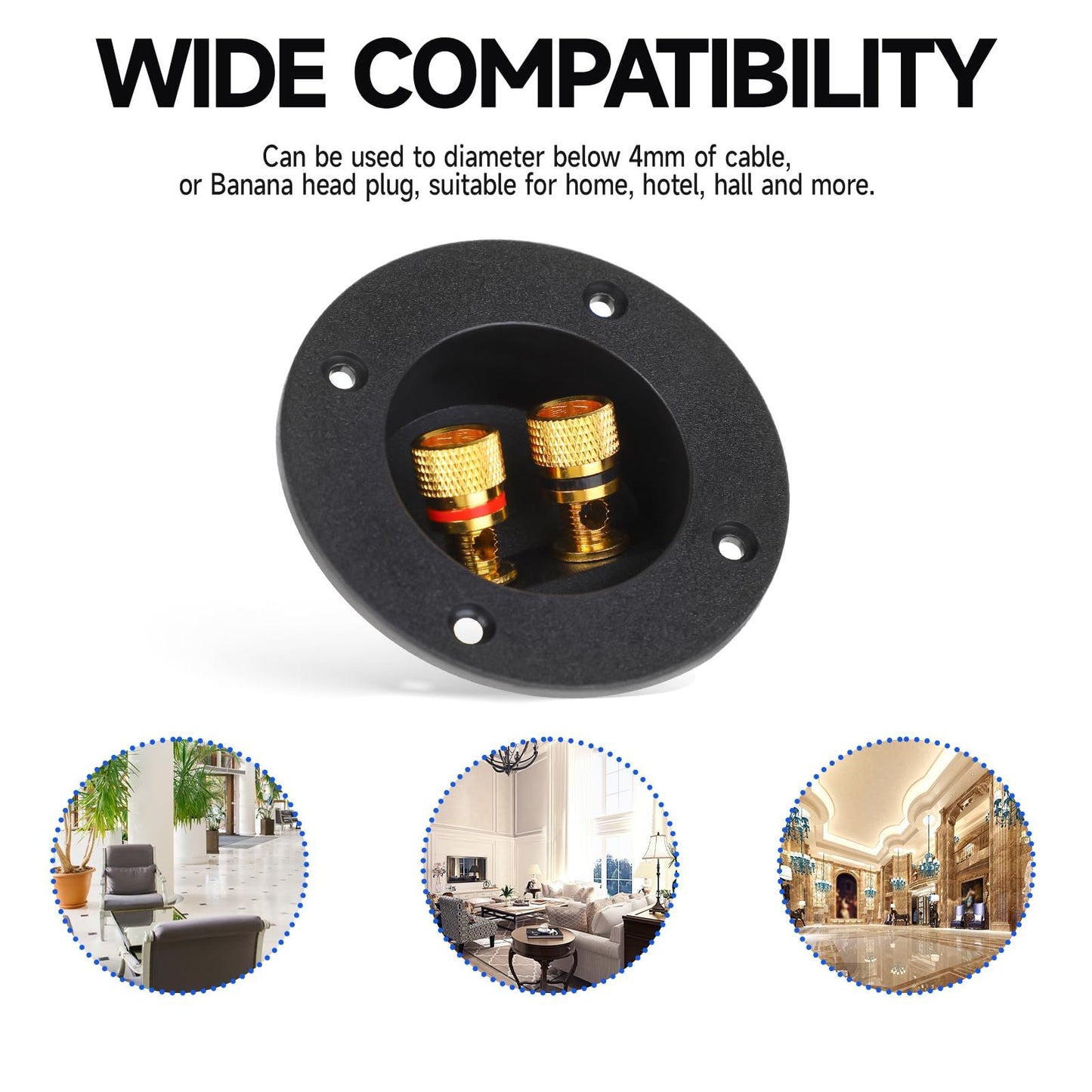 2PCS Round 2-Way Speaker Box Terminal Cup Binding Post, Power Speaker Screw-in Terminal Plates, Subwoofer Box Terminal