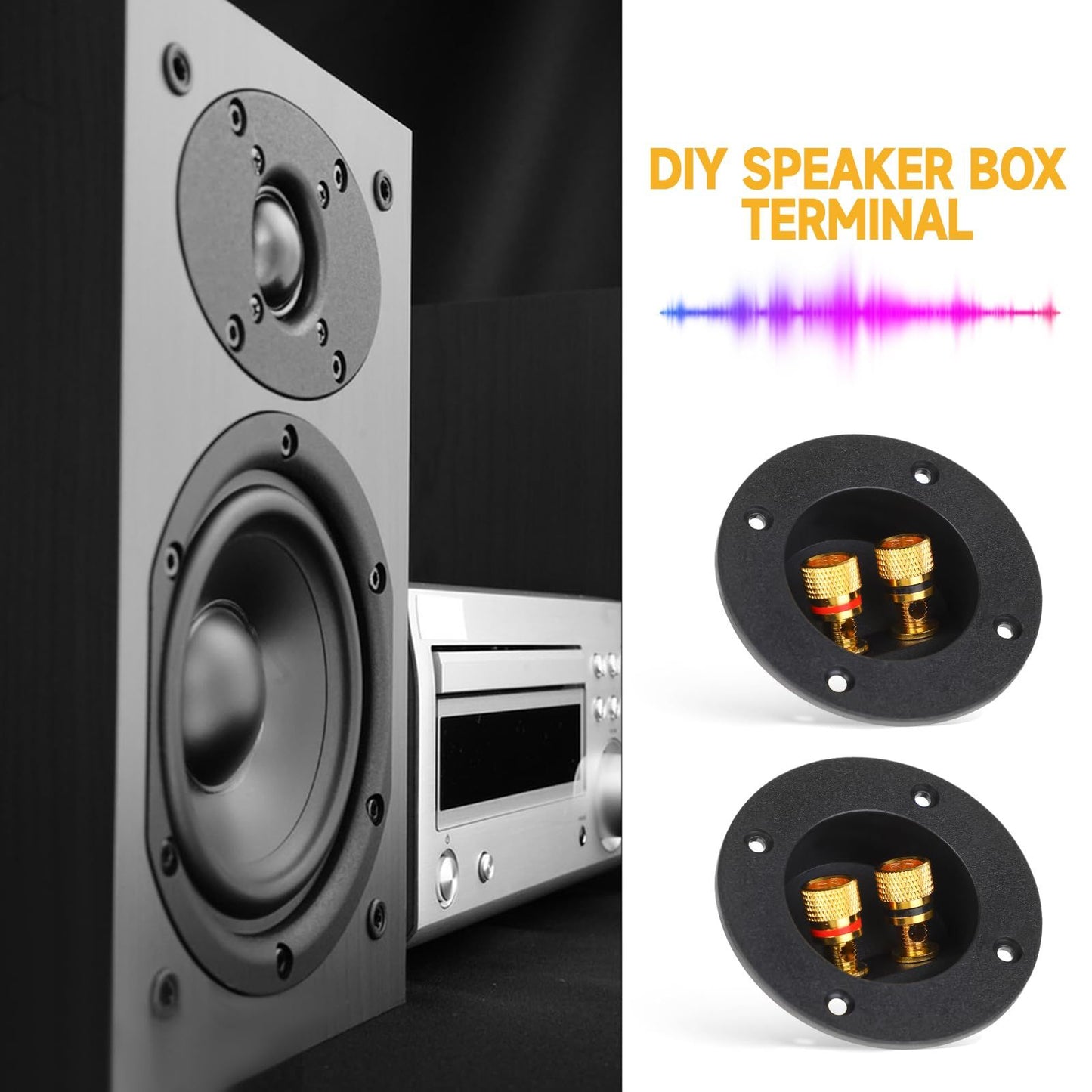 2PCS Round 2-Way Speaker Box Terminal Cup Binding Post, Power Speaker Screw-in Terminal Plates, Subwoofer Box Terminal