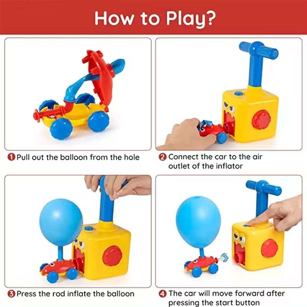 Launcher Toy Set, Balloon Toys for Kids, Inflatable Balloon Pump Racing Car, Balloon Car Toy with Pump Party Supplies