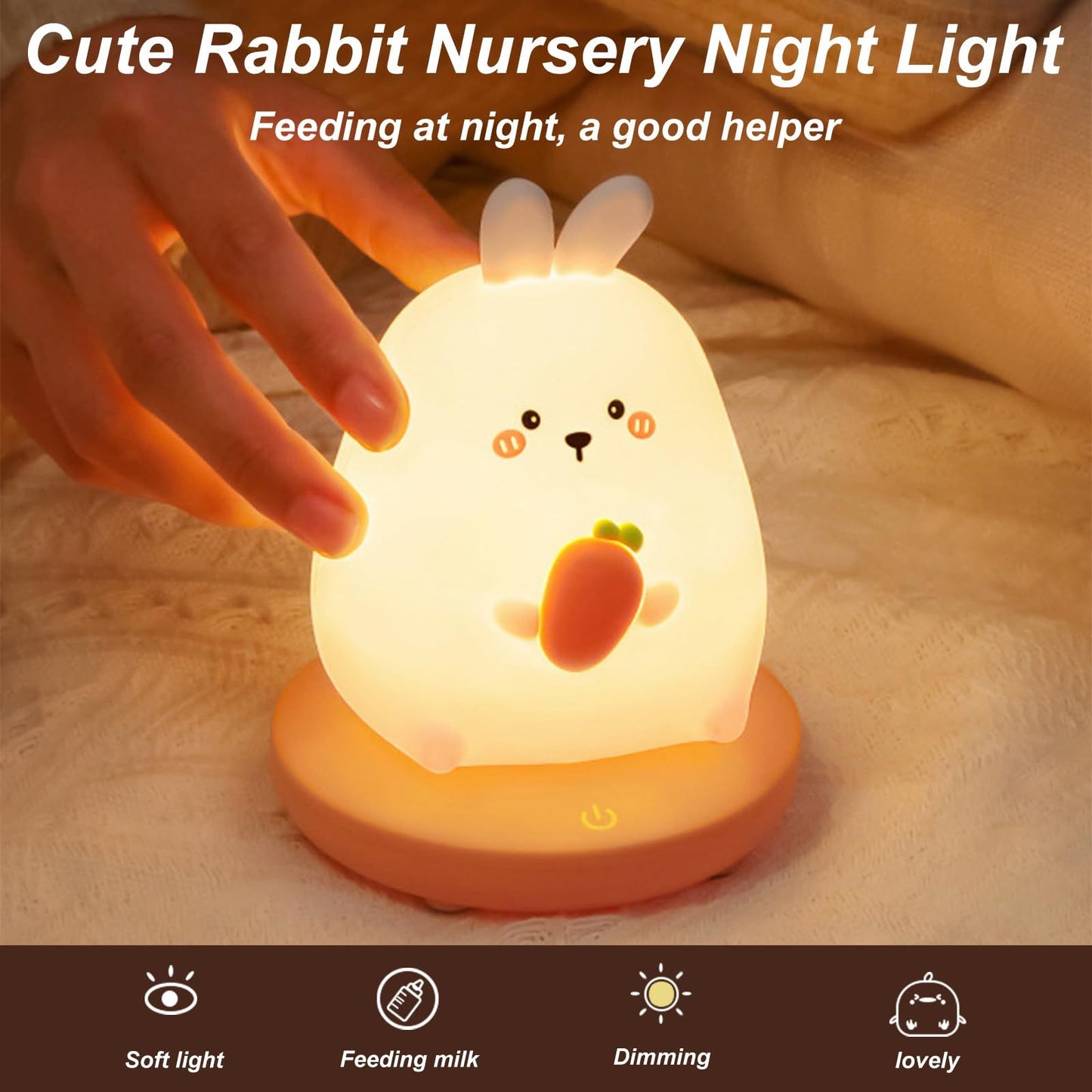 Cute Carrot Rabbit LED Baby Night Light Silicone Children's Night Light Rabbit Children's Room Adjustable Night Light