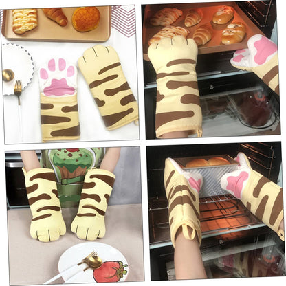 2 pcs Cat's Claw Oven Mitts Cute Oven Mitts Double Oven Glove hot Mitts Oven Pot Holders Baking Mitts Kitchen Mitt Oven Gloves