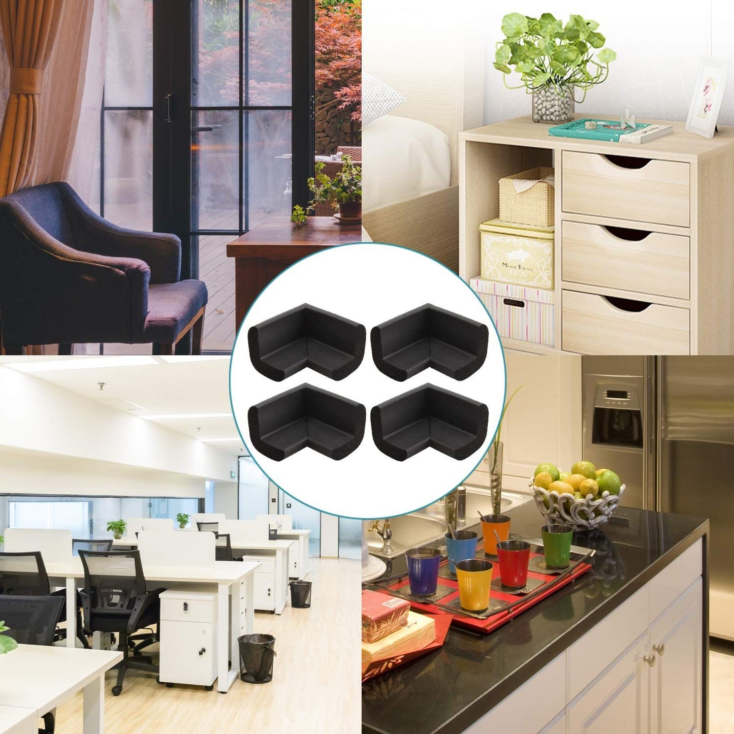 4 Pieces Set Corner Protector | Baby Proofing Table Corner Bumper Guard | Child Safety Furniture Fireplace Corner Edge (Black)