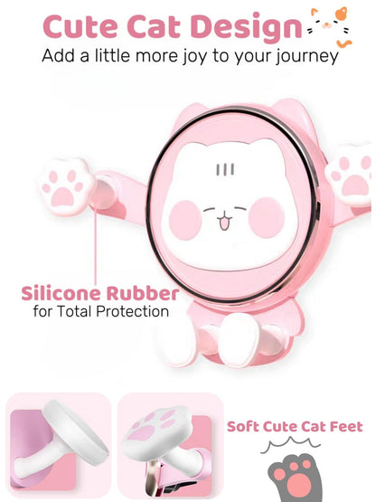 Cute Cat Phone Holder for Car, Animal Pink Phone Mount for Women, Air Vent, Universal 360° Adjustable Auto Stand