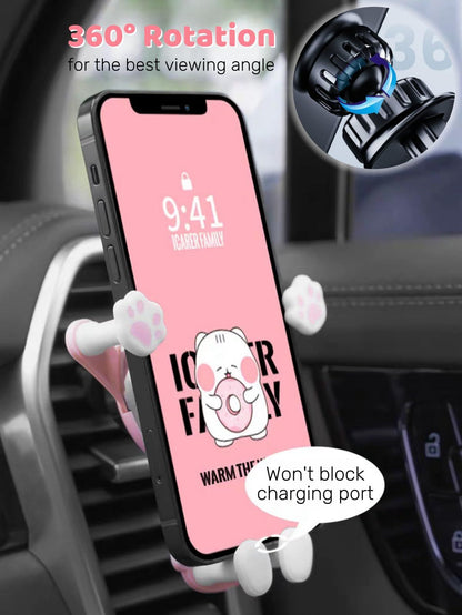 Cute Cat Phone Holder for Car, Animal Pink Phone Mount for Women, Air Vent, Universal 360° Adjustable Auto Stand