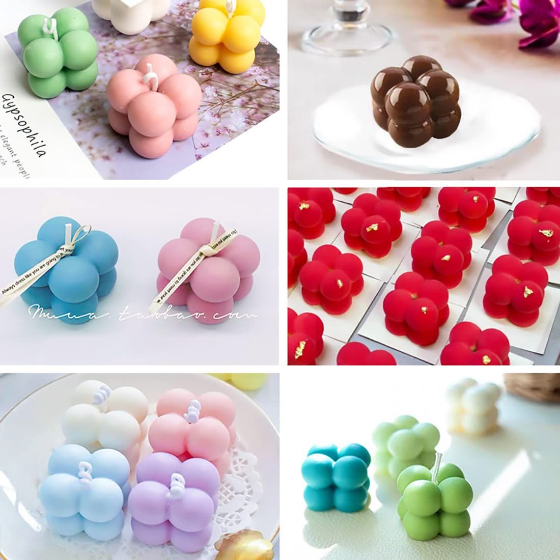 SILICANDO Bubble Candle Silicone Mold, 15 in1 Handmade Soy Wax Mold, 3D Mini Bubble Cube Ball Resin Candle Mold, Mousse Cake