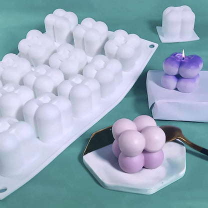 SILICANDO Bubble Candle Silicone Mold, 15 in1 Handmade Soy Wax Mold, 3D Mini Bubble Cube Ball Resin Candle Mold, Mousse Cake