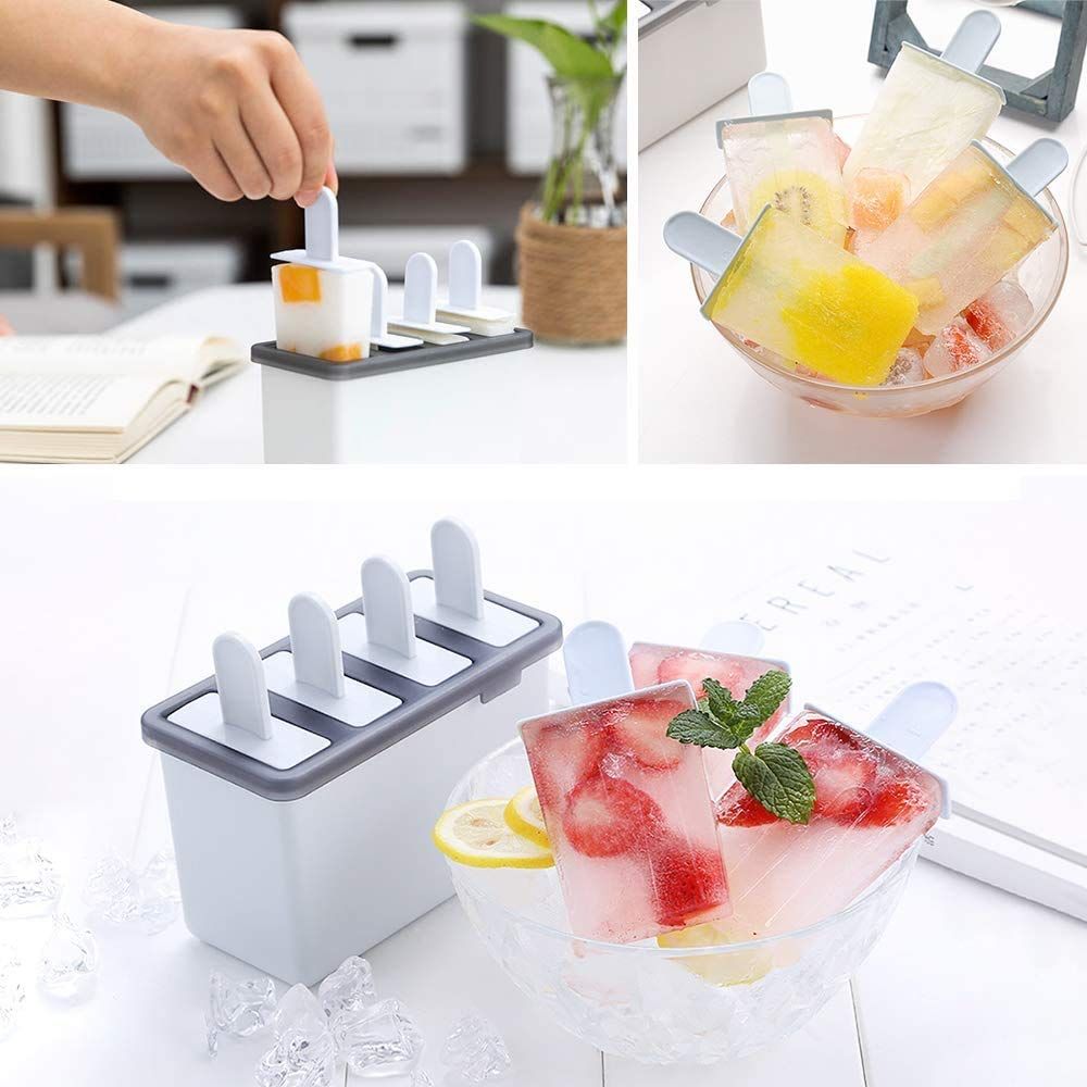 Reusable Popsicle Molds,Easy Release Ice Pop Makers,4 Cavities Homemade Ice Pop Molds,DIY Ice Bar Maker,Kids Ice Cream Tray