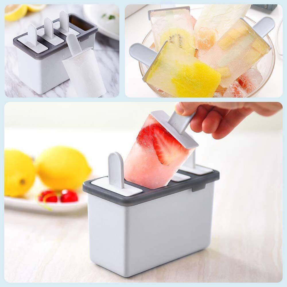 Reusable Popsicle Molds,Easy Release Ice Pop Makers,4 Cavities Homemade Ice Pop Molds,DIY Ice Bar Maker,Kids Ice Cream Tray