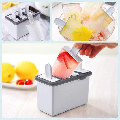 Reusable Popsicle Molds,Easy Release Ice Pop Makers,4 Cavities Homemade Ice Pop Molds,DIY Ice Bar Maker,Kids Ice Cream Tray