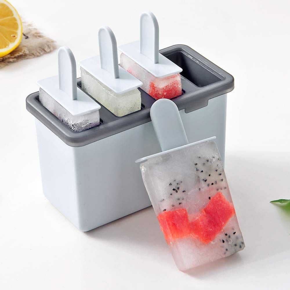 Reusable Popsicle Molds,Easy Release Ice Pop Makers,4 Cavities Homemade Ice Pop Molds,DIY Ice Bar Maker,Kids Ice Cream Tray