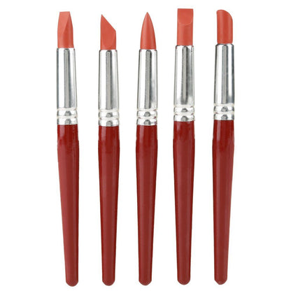 5Pcs Red Large-sized Rubber Tip Paints Silicon Brushes Sculpture Pottery Clay Shaping Carving Tool will not be easily damaged.