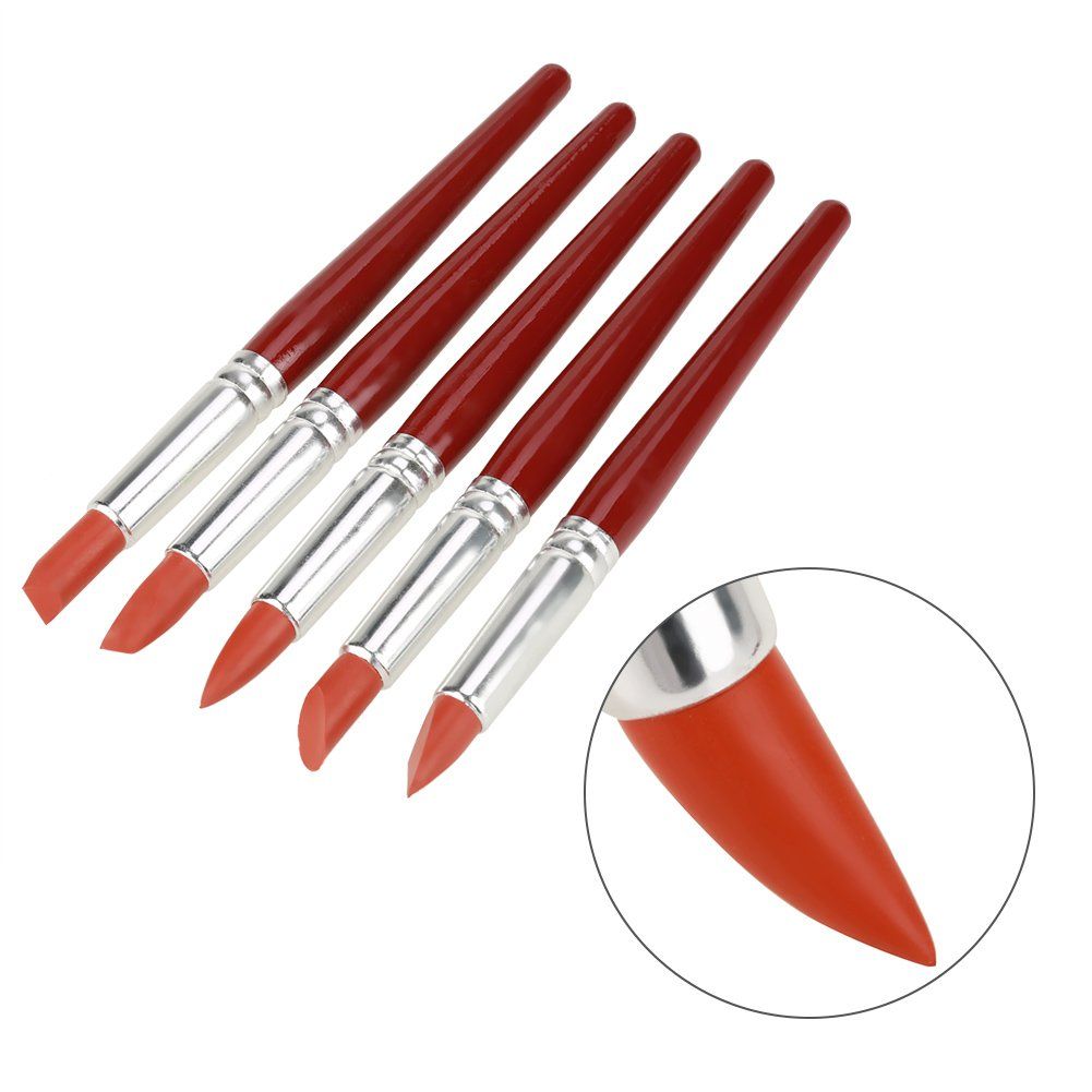 5Pcs Red Large-sized Rubber Tip Paints Silicon Brushes Sculpture Pottery Clay Shaping Carving Tool will not be easily damaged.