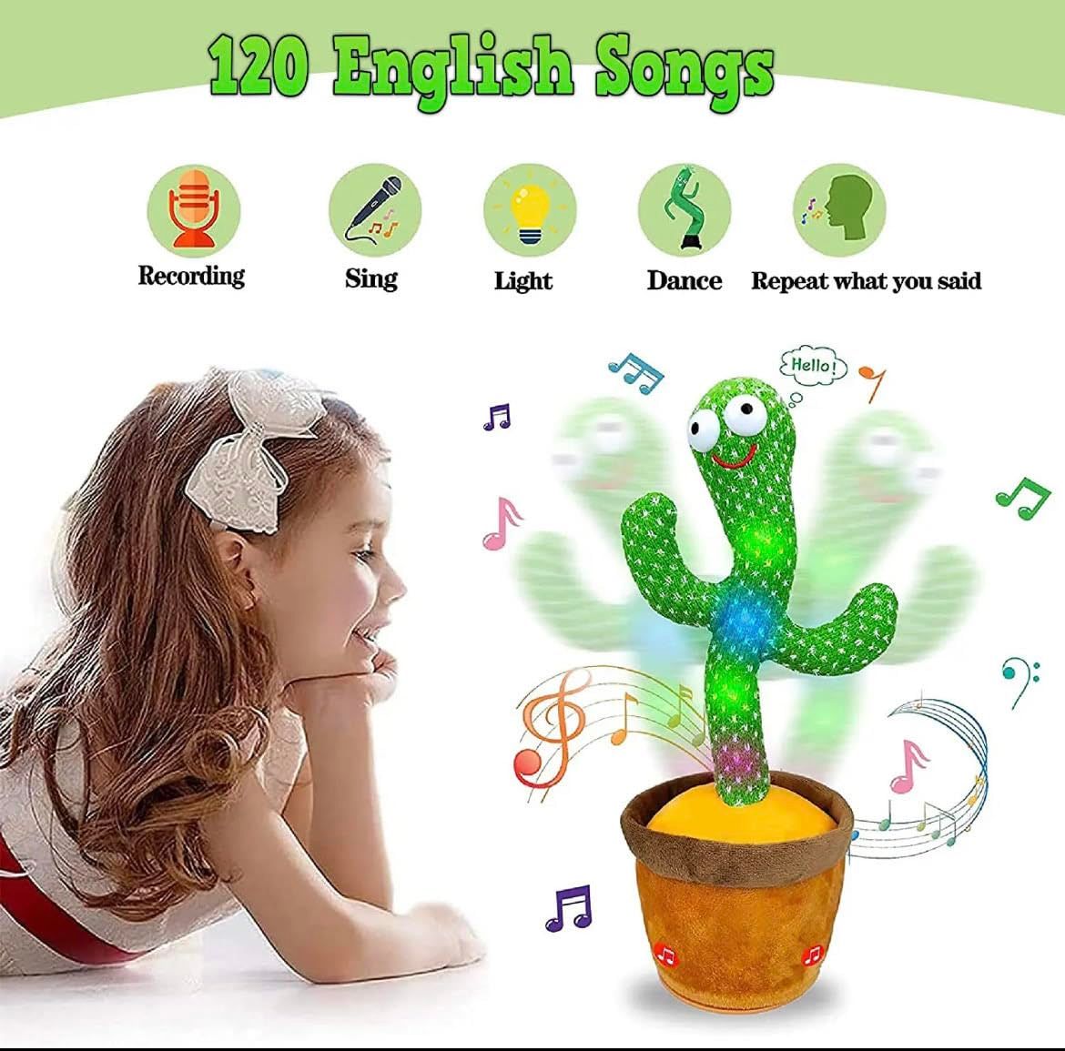 Fun cacti for children, adults, and pets, dancing, singing, imitating rechargeable sounds, with 120 English songs